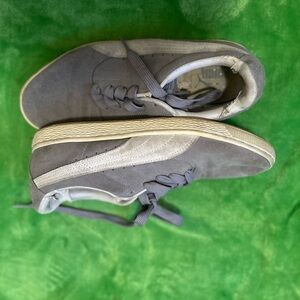 Gray Suede Sneakers with Cream Accents